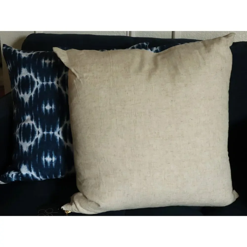 NWT Kirklands Blue White Tie Dye LINEN Square Pillow SET Decorative Throw 18x18